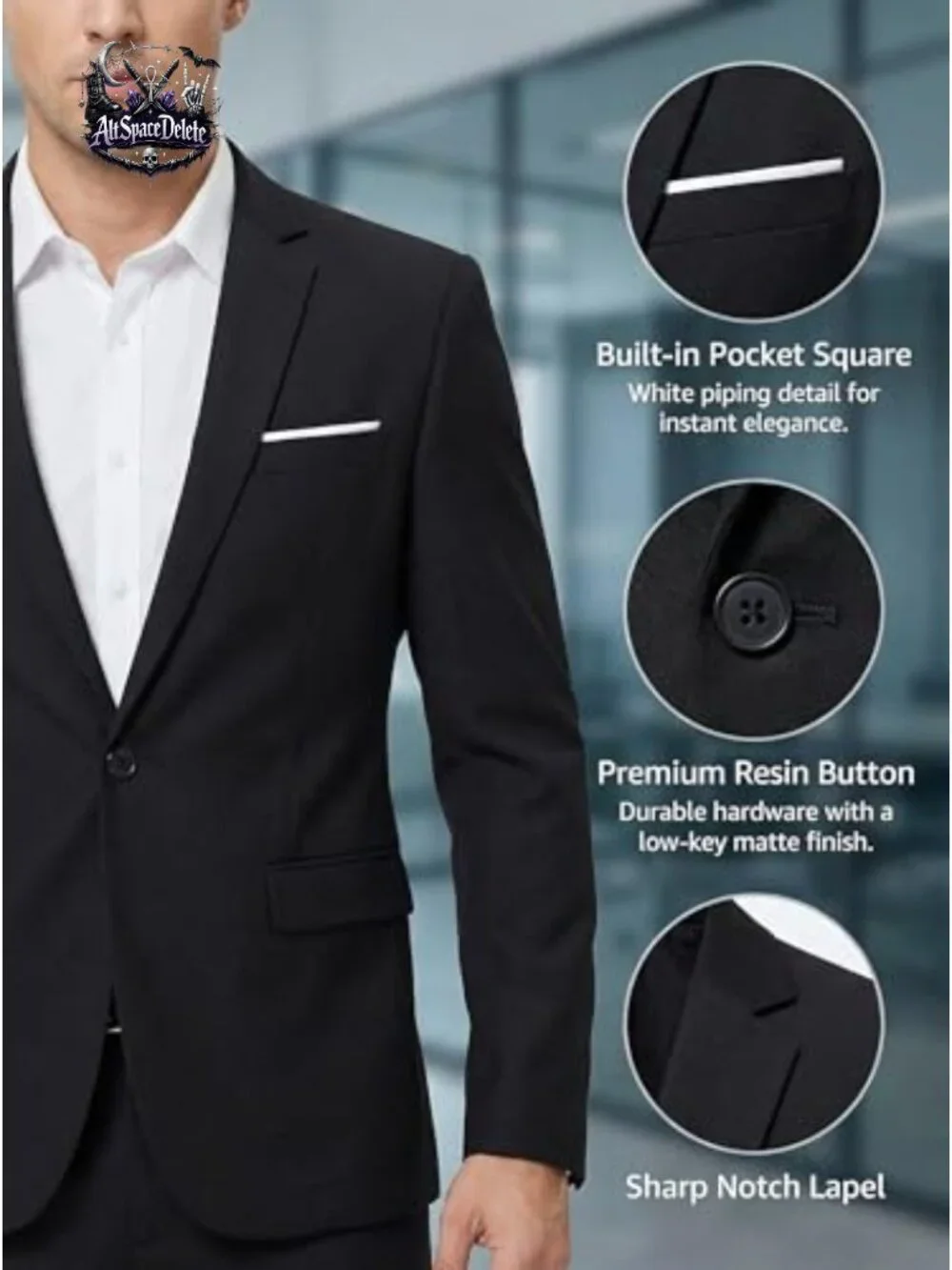 Slim Fit One Button Blazer Notch Lapel Sport Coat